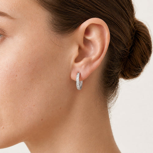 White Gold Diamond Huggie Hoop Earrings