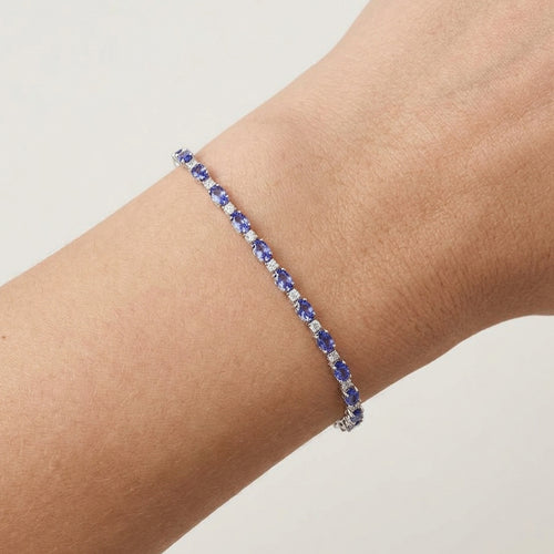 Tenisový náramek s oválnými tanzanity a diamanty