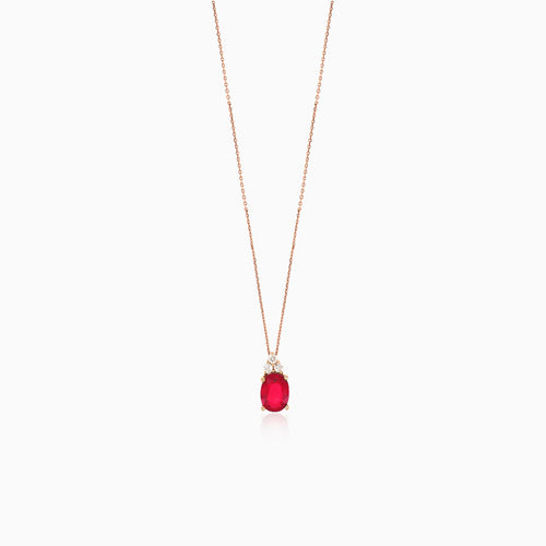 Jemný náhrdelník z růžového zlata s diamantem a rubínem