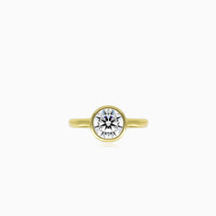 Yellow gold bezel set lustrous ring