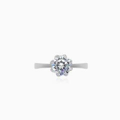 White gold tapered ring with round cubic zirconia