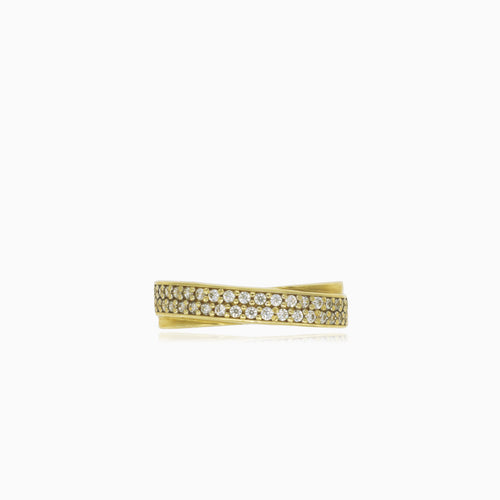 Yellow gold ring with diagonal cubic zirconia