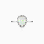 White opal ring with royal cubic zirconia