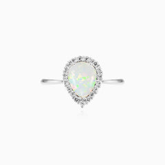 White opal ring with royal cubic zirconia