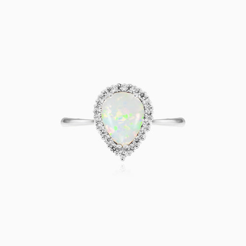 White opal ring with royal cubic zirconia