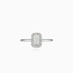 Royal opal and cubic zirconia white gold ring