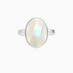 White gold mother pearl ring