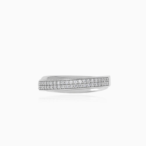 White gold ring with diagonal cubic zirconia