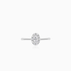 White gold oval cut cubic zircon ring