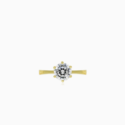 Yellow gold ring with round cubic zircon