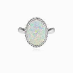 White opal ring with royal sparkle