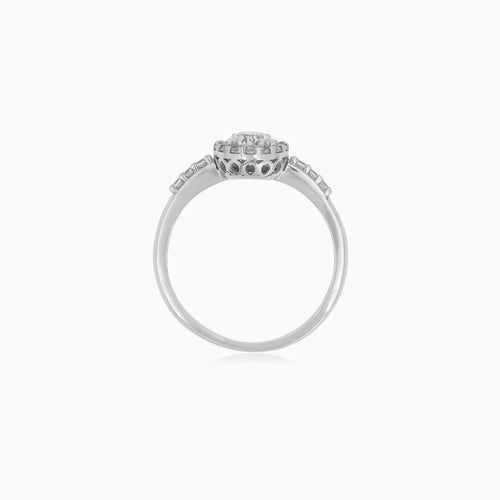 White Gold Halo Zircon Ring
