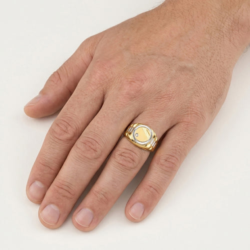 Vintage Two-Tone Gold Signet Ring With Cubic Zirconia