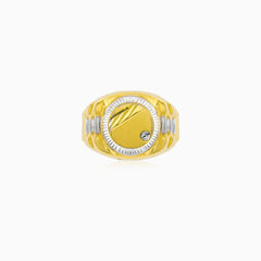 Vintage Two-Tone Gold Signet Ring With Cubic Zirconia