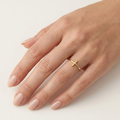 Minimalist Yellow Gold Cross Ring