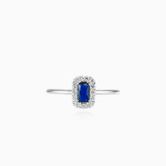 Royal sapphire and zirconia white gold ring