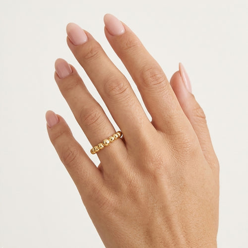 Yellow Gold Beaded Band Ring