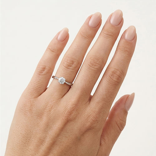 White Gold Solitaire Zircon Ring