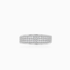 Thick white gold ring with  cubic zirconia