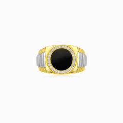 Two-Tone Gold Onyx Signet Ring