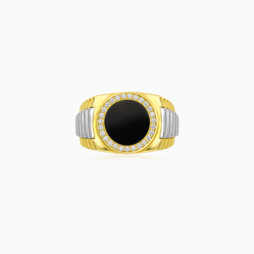 Two-Tone Gold Onyx Signet Ring