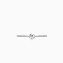 White Gold Solitaire Engagement Ring with Round Zirconia