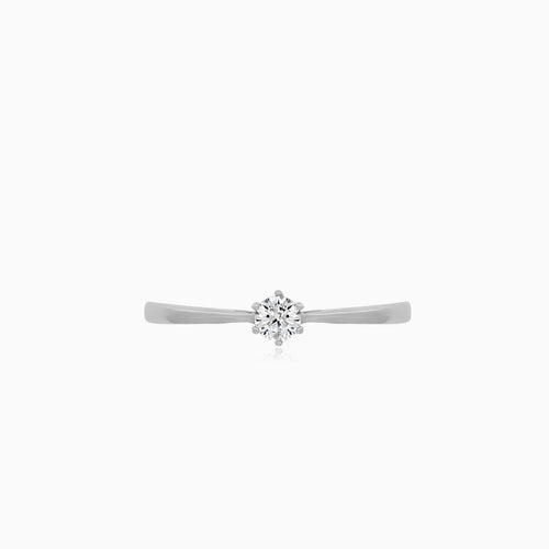 White Gold Solitaire Engagement Ring with Round Zirconia