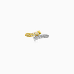 Two-Tone Pavé Crossover Gold Ring