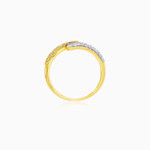 Two-Tone Pavé Crossover Gold Ring