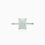 White opal solitaire ring for women