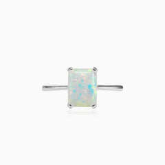 White opal solitaire ring for women