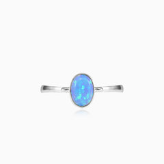 Simple blue opal solitaire ring