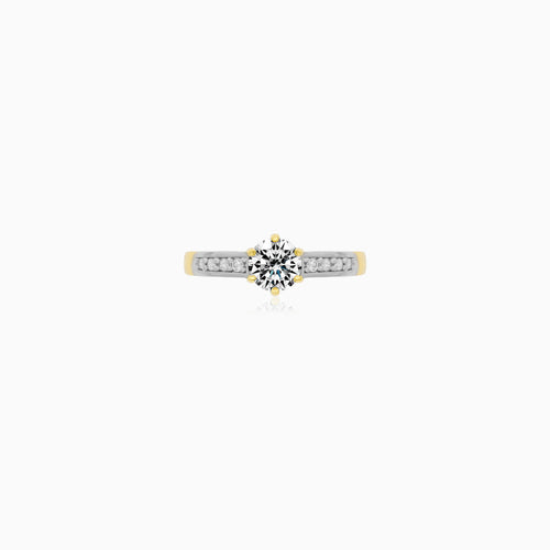 Graceful Two-Tone Gold Zircon Engagement Ring