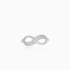 White gold infinity ring with cubic zirconia