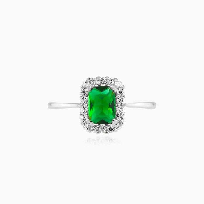 Anillo de mujer real con esmeralda y circonitas cúbicas