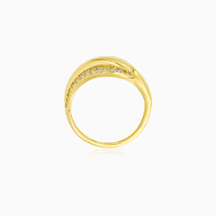 Two Tone Gold Zirconia Crossover Ring