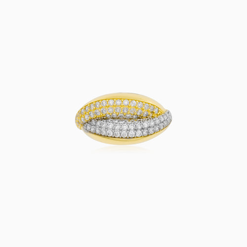 Two Tone Gold Zircon Statement Ring