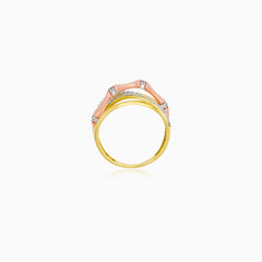 Tri-Tone Gold Zirconia Crossover Ring