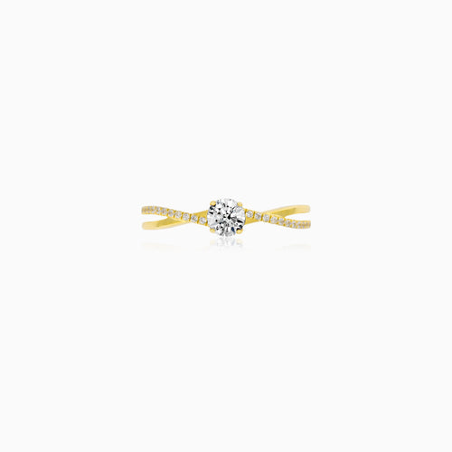 Twisted Yellow Gold Zircon Engagement Ring
