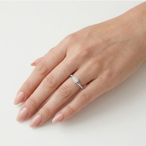 White Gold Round Zircon Engagement Ring
