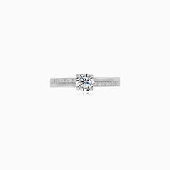 White Gold Solitaire Ring With Pavé Shoulders