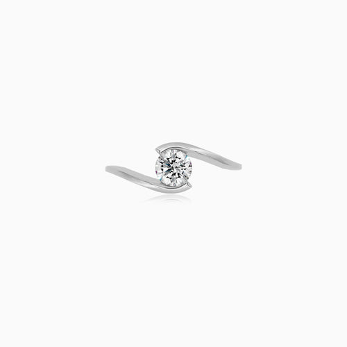 Modern White Gold Semi-Bezel Cubic Zirconia Ring