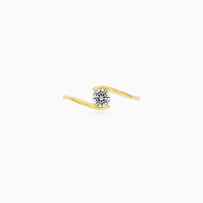 Yellow Gold Wave Zircon Ring