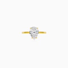 Yellow Gold Pear-Cut Zirconia Solitaire Ring