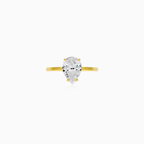 Yellow Gold Pear-Cut Zirconia Solitaire Ring