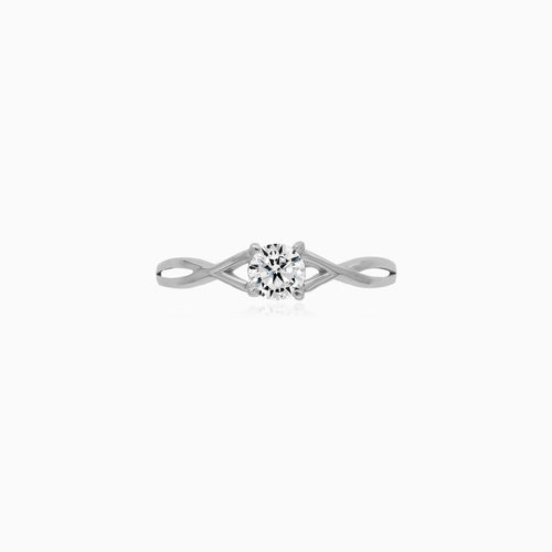 White Gold Twisted Cubic Zirconia Ring