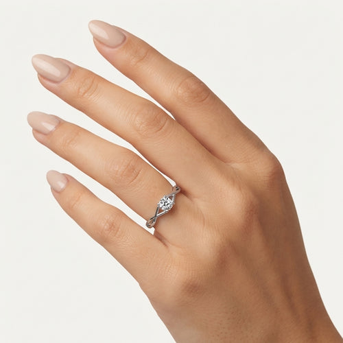 White Gold Twisted Cubic Zirconia Ring