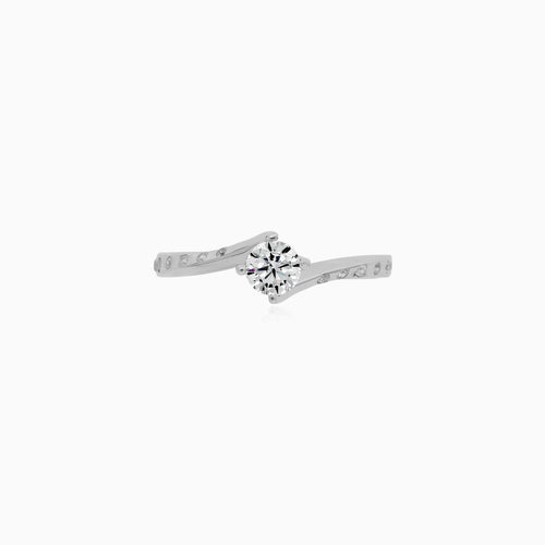 White Gold Curved Zirconia Ring