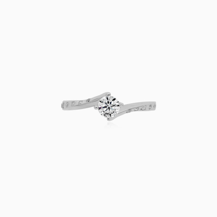 White Gold Curved Zirconia Ring