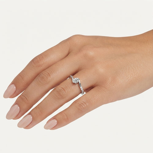 White Gold Curved Zirconia Ring